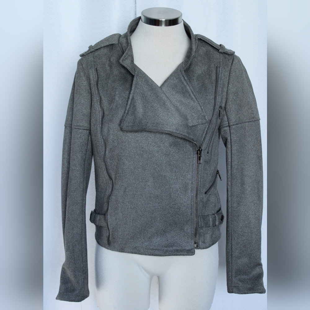 Vici Grey Moto Jacket Small Cotton Biker Style Zip - Picture 2 of 7